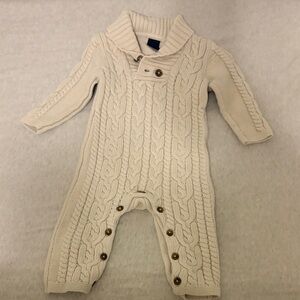 Knitted Cream Cable Knit Baby One Piece gap